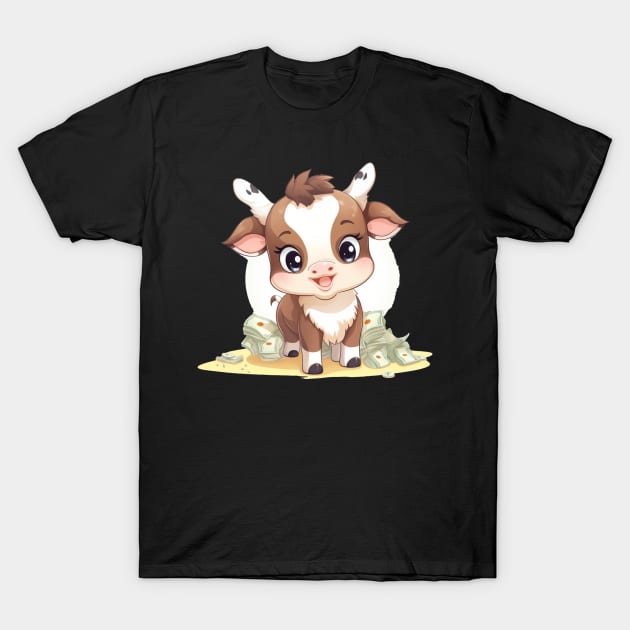 funny cash cow with money T-Shirt by MilkyBerry